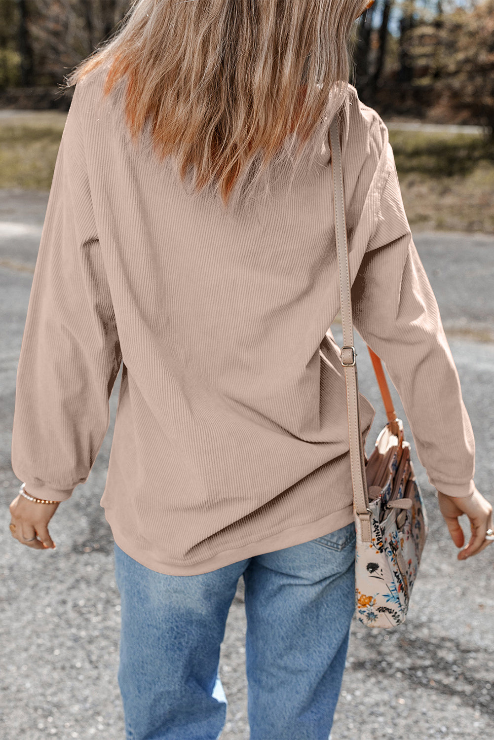 Apricot Leopard Christmas Tree Graphic Corded Sweatshirt