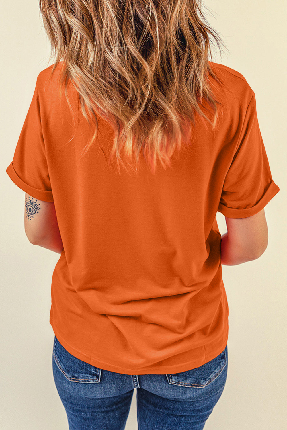 T-shirt ras du cou orange scintillant avec motif citrouille
