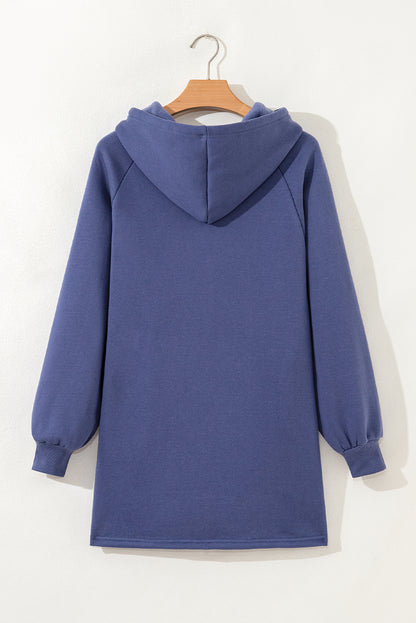 Dirty blue Fleece Lined Adjustable Drawstring Oversize Tunic Hoodie
