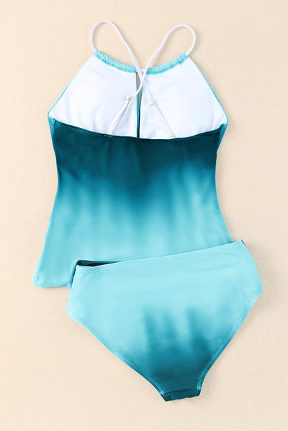 Maillot de bain tankini dos nu Peekaboo à dégradé de couleurs océaniques 