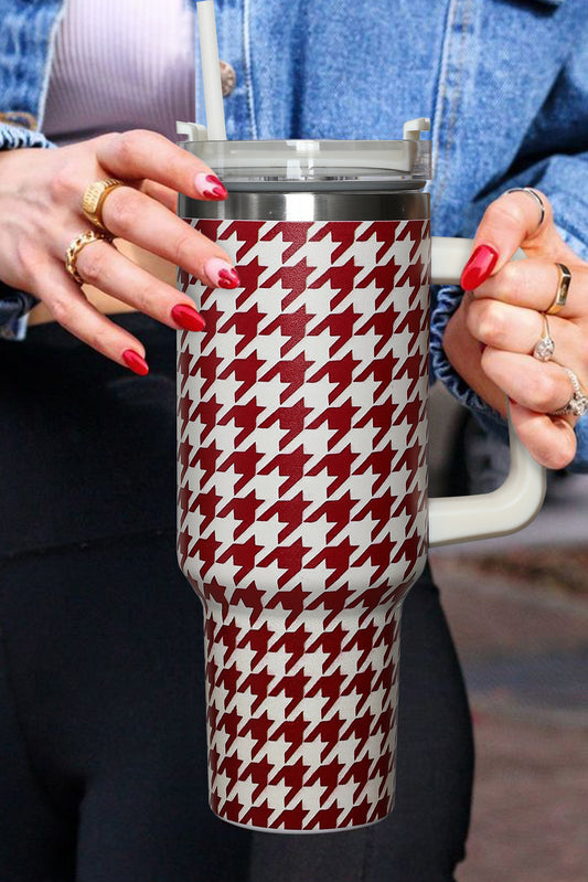 Fiery Red Houndstooth Pattern Stainless Steel Tumbler 40oz