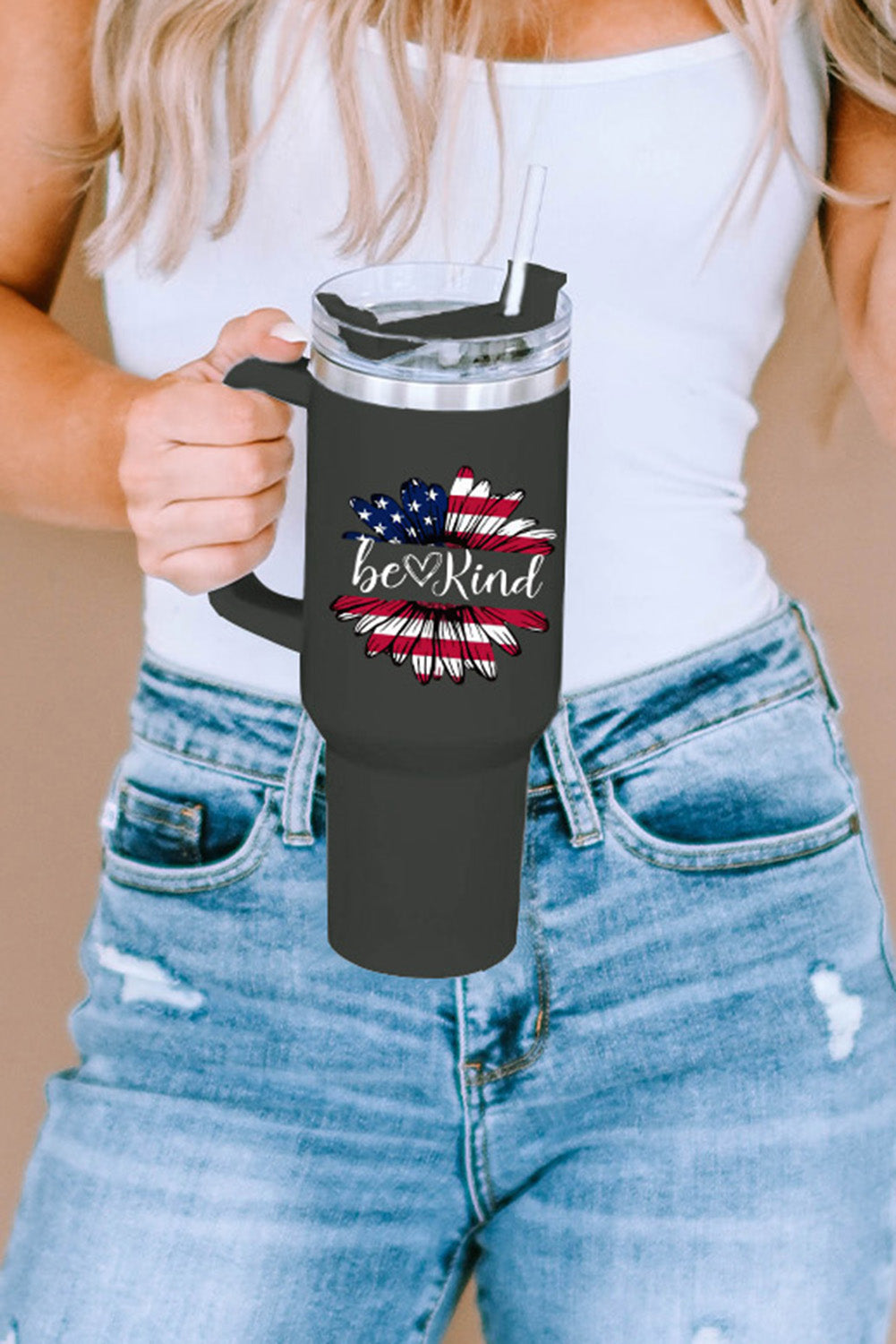 Tasse isotherme en acier inoxydable à imprimé léopard Mama avec poignée 40 oz