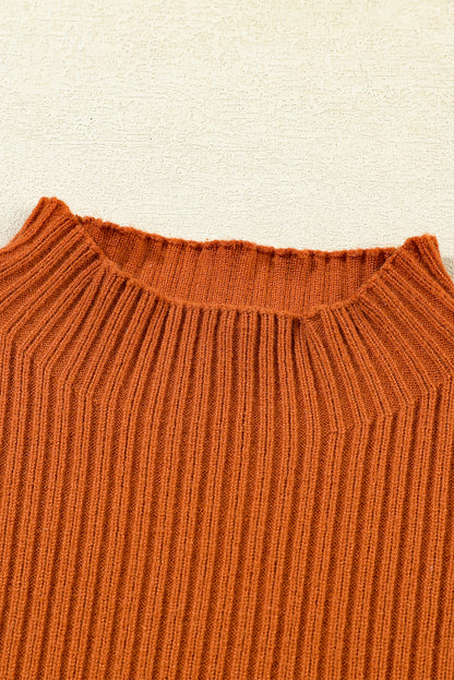 Pull à manches courtes en tricot côtelé vert noirâtre avec poches plaquées