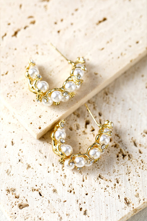 Pendientes de aro con diamantes de imitación y perlas artificiales blancas 