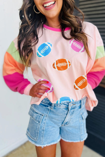 Haut rose à manches courtes et blocs de couleur avec motif rugby GAME DAY