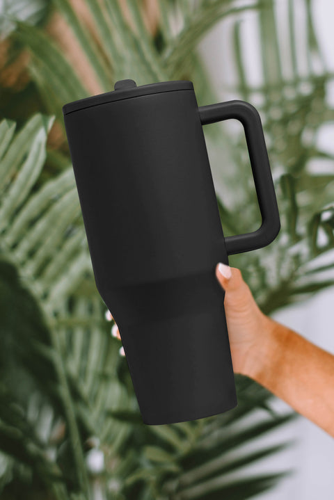 Black Frosted Stainless Handle Large Vacuum Cup with Straw 40oz