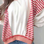 Red Stripe Colorblock Patchwork Contrast Stitching Oversize Sweatshirt
