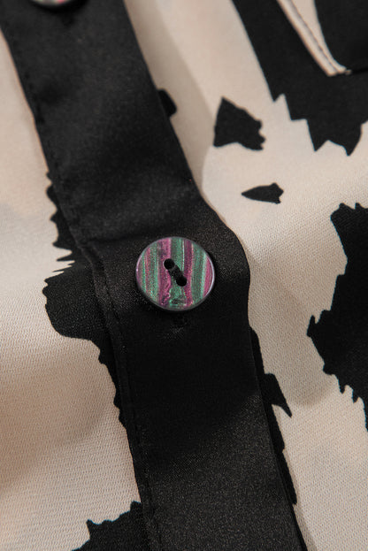 Pyjama deux pièces ample à bordure contrastée et motif guépard kaki