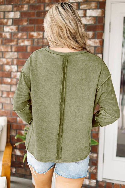 Sweat-shirt à bords bruts et coutures apparentes Rose