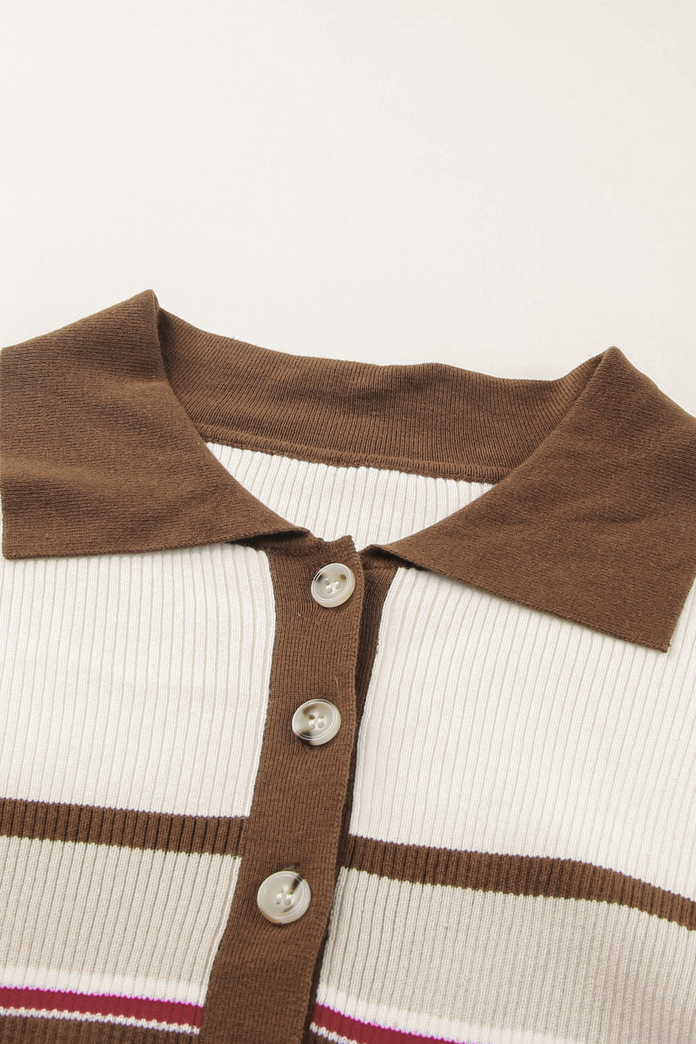 Pull Henley blanc à rayures et côtes