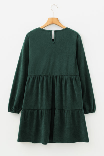 Mist Green Lantern Sleeve Tiered Mini Dress
