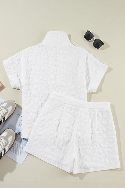 Ensemble t-shirt et short zippés en jacquard léopard blanc