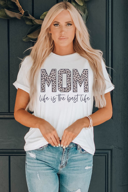 MOM life is the best life Camiseta con estampado de leopardo