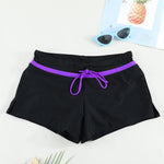 Violet Strap Trim Black Women Swim Boardshort