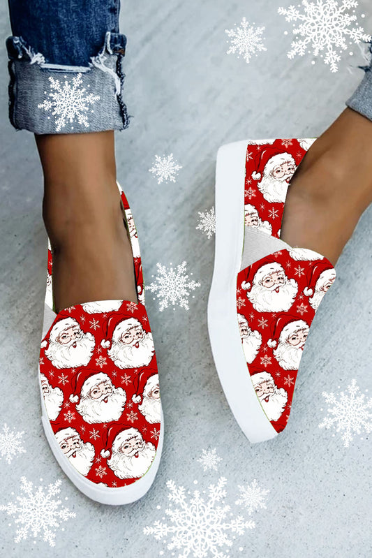 Zapatos planos de lona sin cordones con estampado de Papá Noel rojo