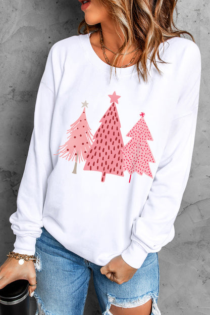 Sudadera con estampado de puntos de árbol de Navidad blanco
