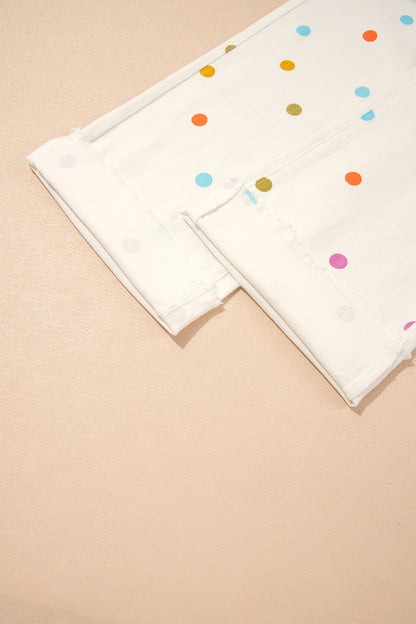 White High Waist Polka Dot Straight Leg Casual Jeans