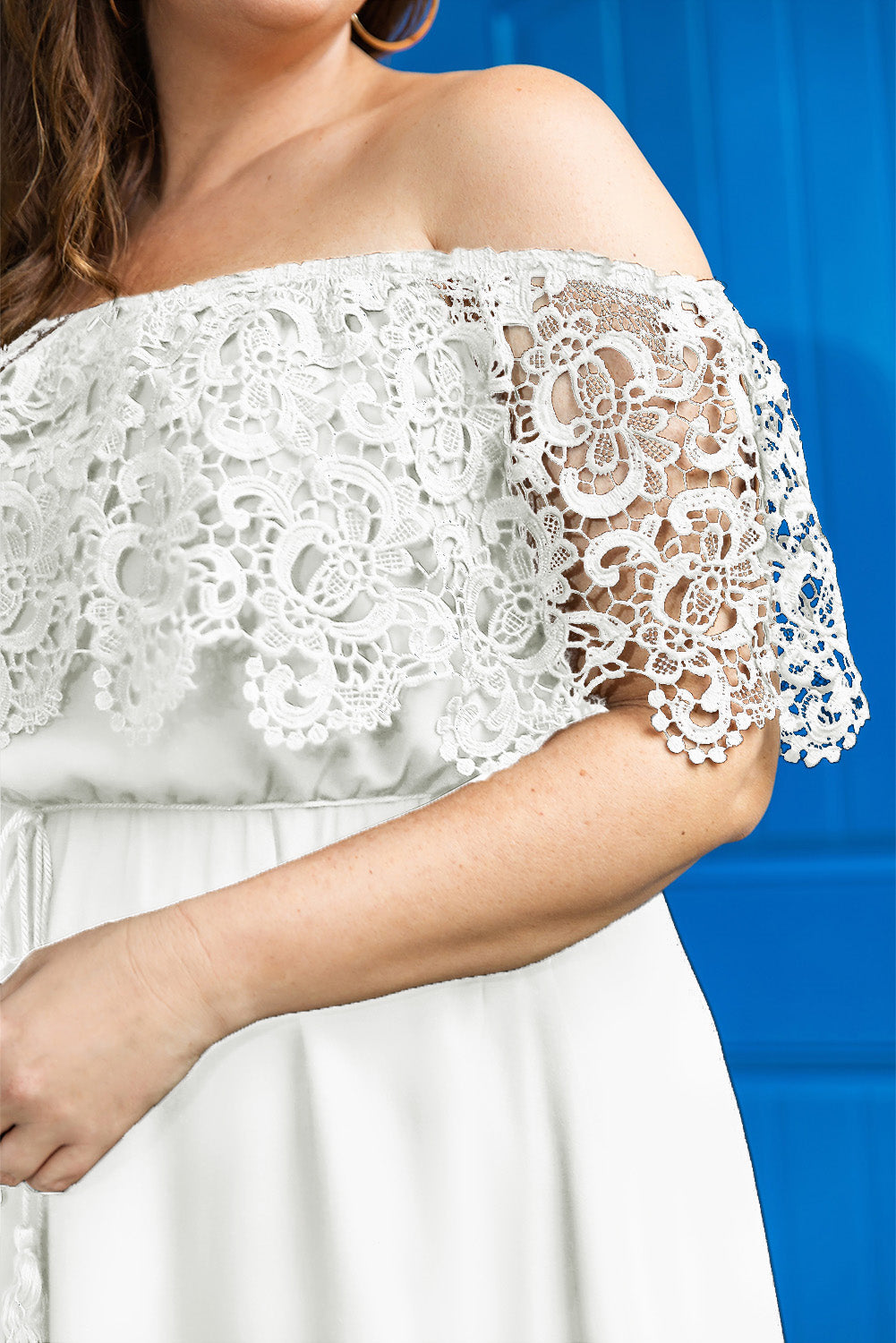 Off-the-shoulder Lace Sleeves Plus size Dress