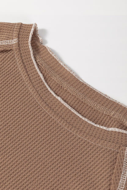 Smoke Gray Textured Round Neck Long Sleeve Top