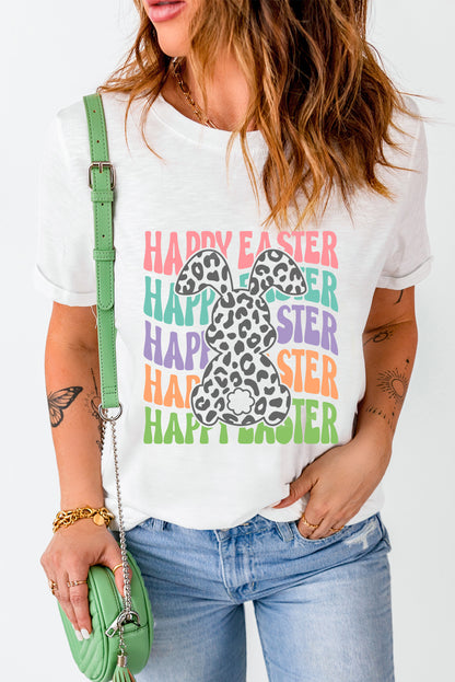 T-shirt ras du cou blanc imprimé lapin de Pâques
