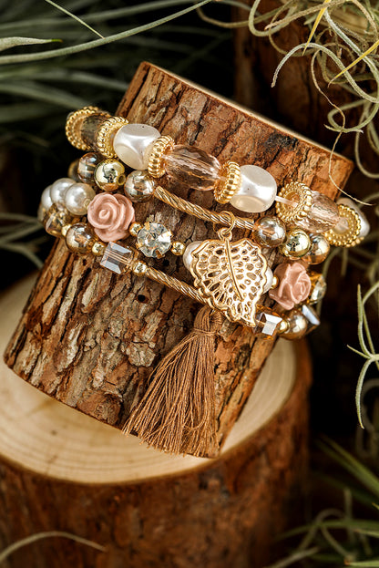 Bracelet bohème blanc à franges et perles en strass