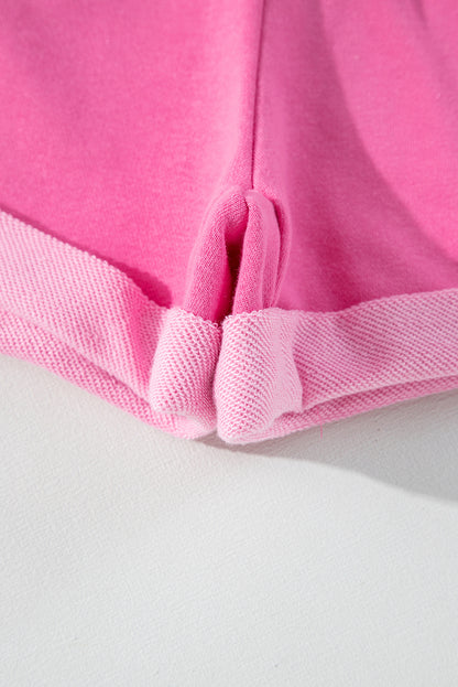 Ensemble haut à manches longues et short rose à imprimé patchwork