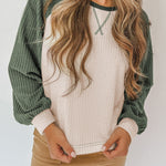 Mist Green Waffle Color Block Raglan Sleeve Top