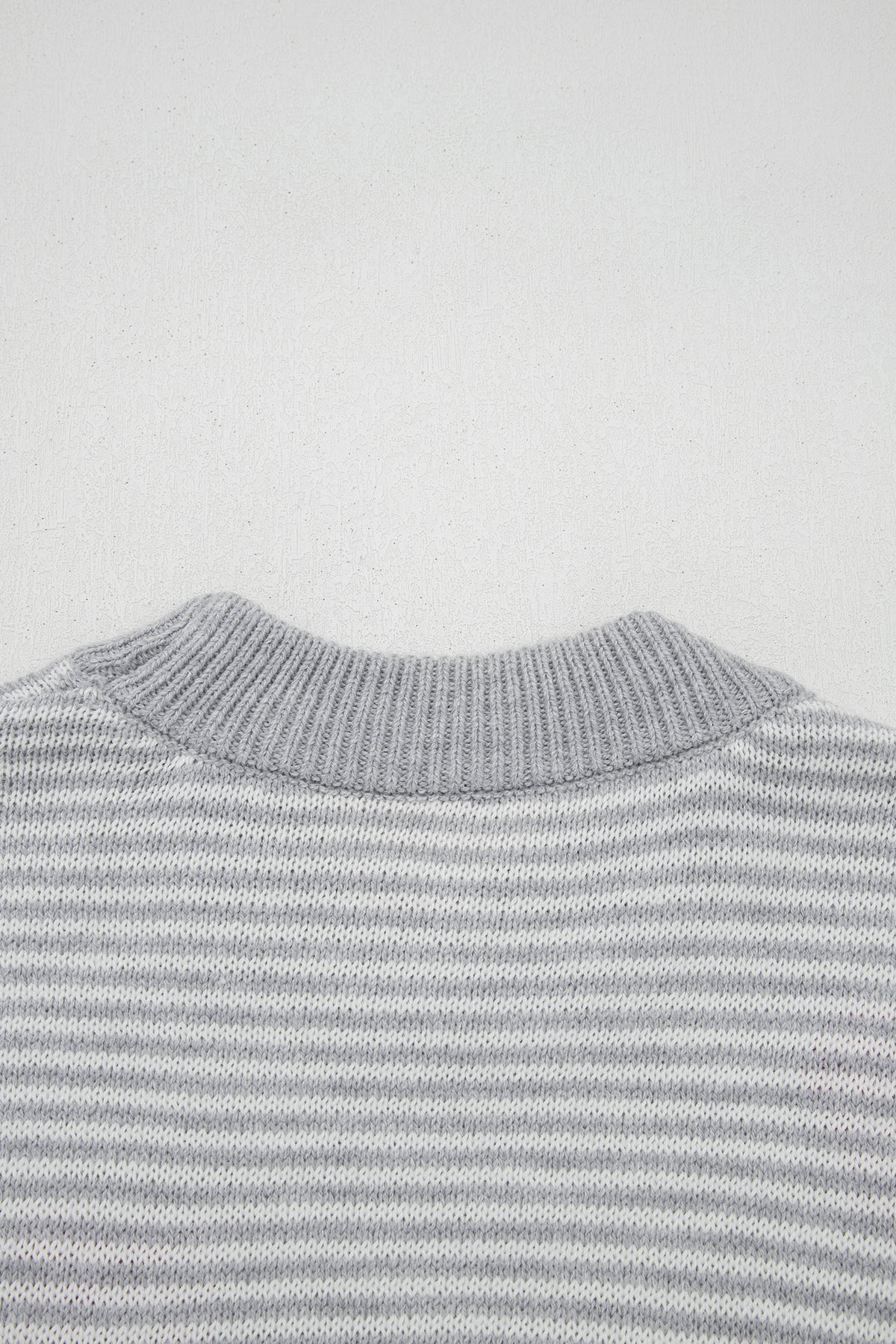 Gray Stripe Contrast Heart Pattern Valentine Knit Sweater