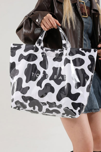 White Cow Spots Print Travel Tote Bag