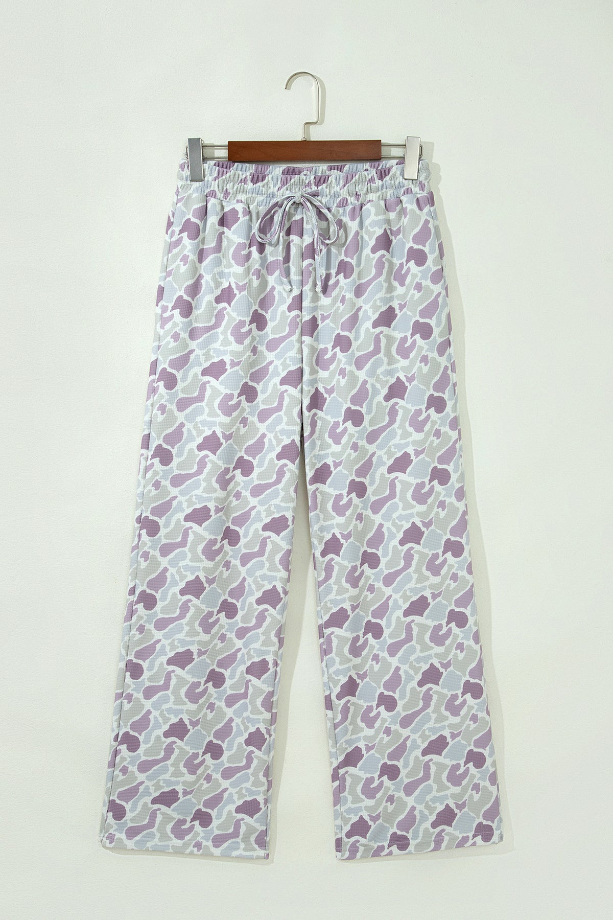 Green Camo Print Drawstring Waist Loose Fit Full Length Pants