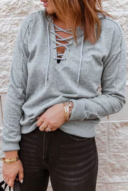 Casual Solid Color Lace-up Hoodie