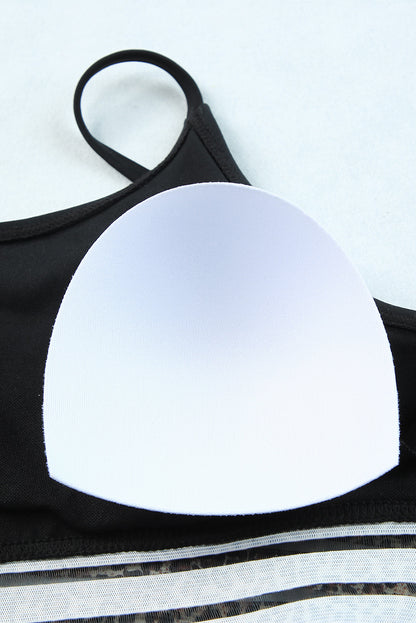 Bañador bikini de 2 piezas con ribete de malla de leopardo 