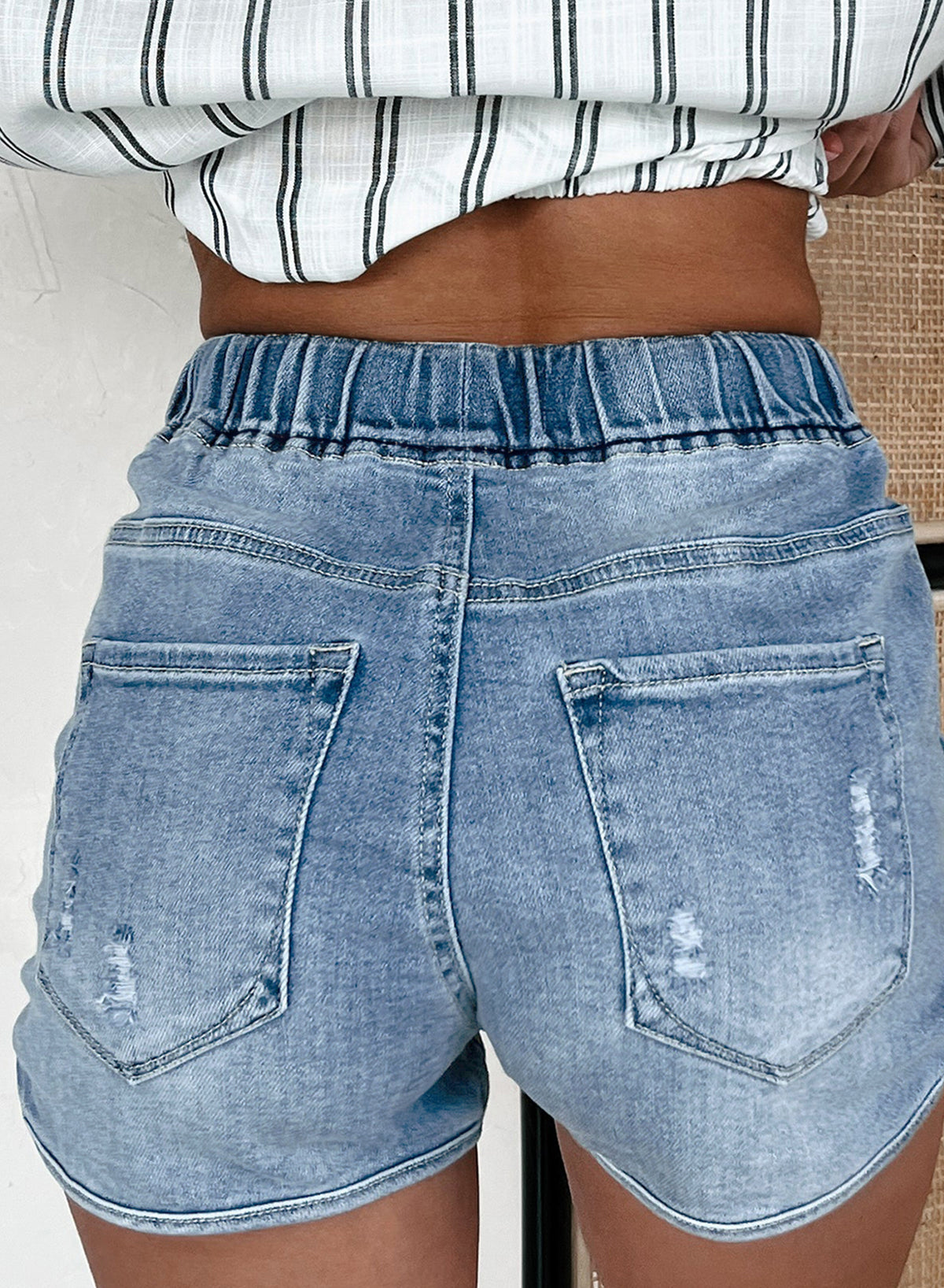 Short en jean vieilli taille haute avec cordon de serrage Myosotis