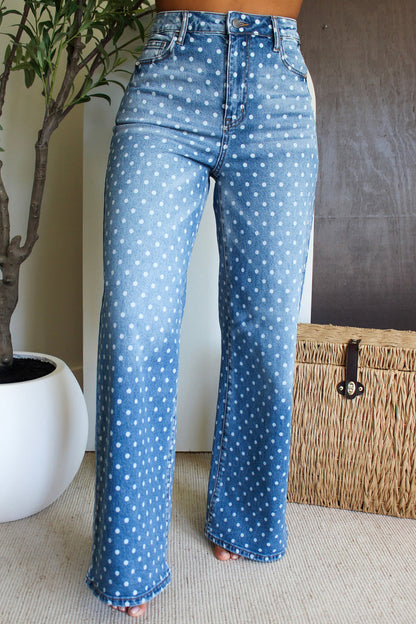 Sky Blue Polka Dot High Waist Shift Jeans