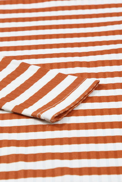 Striped Print Textured Knit Long Sleeve Tee