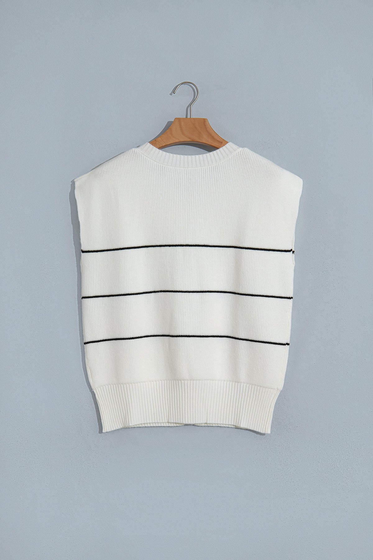 White Stripe Short Sleeve Button Front Shift Cardigan