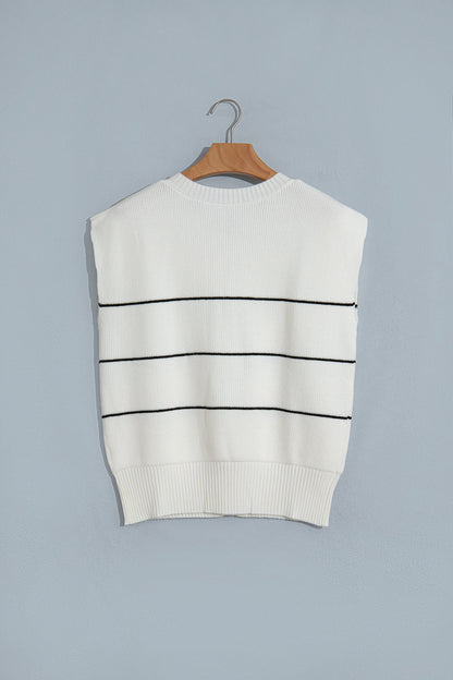 White Stripe Short Sleeve Button Front Shift Cardigan
