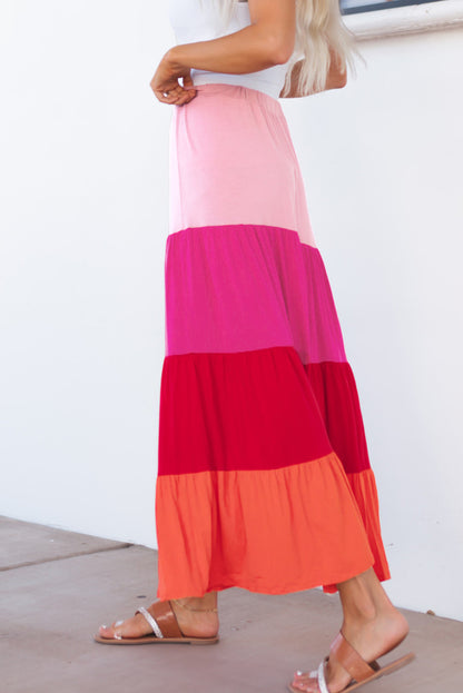 Multicolor Frill Tiered Colorblock A-line Sundress