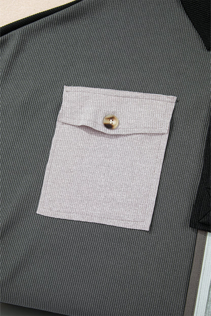 Sweat-shirt oversize à col côtelé et blocs de couleurs gris