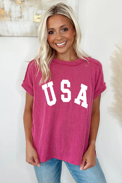 T-shirt graphique texturé rose rouge USA