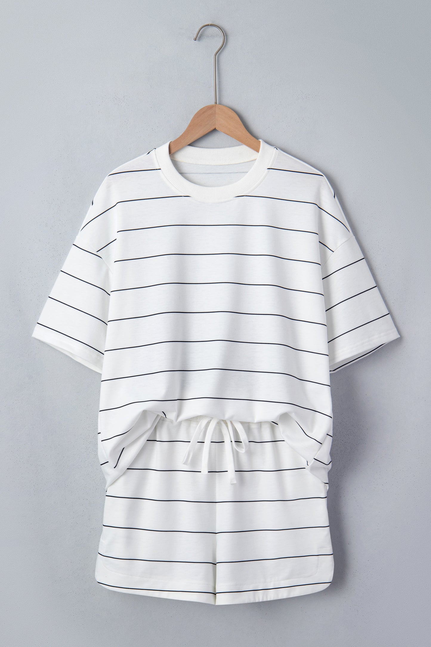 Black Stripe Half Sleeve Tee Drawstring Shorts 2pcs Set