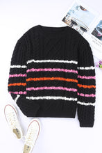 Striped Color Block Textured Knit Pullover Sweater