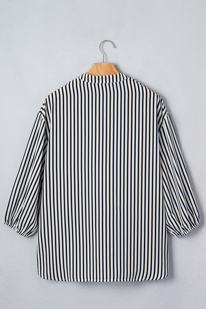 Black Striped Half Sleeve Button-Up Shirt