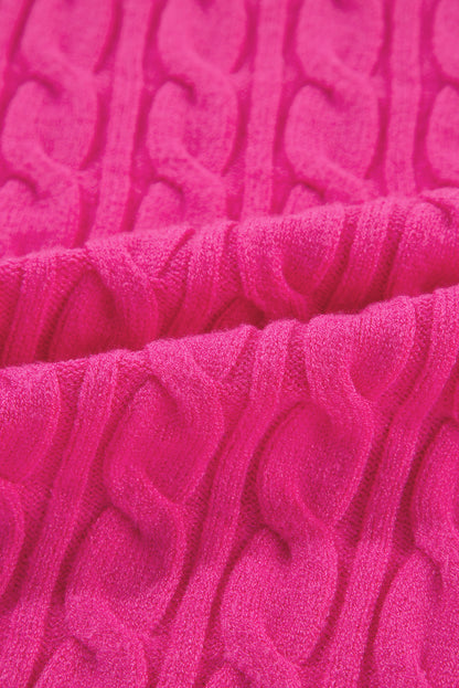 Pull à col montant et épaules tombantes en maille torsadée unie rouge rose