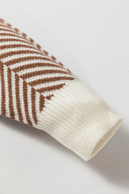 Pull ras du cou à épaules tombantes et bords contrastés couleur café