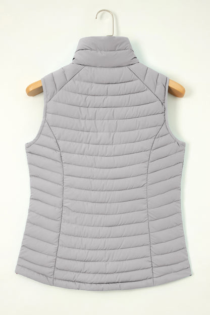 Gilet matelassé zippé à col en peluche argentée