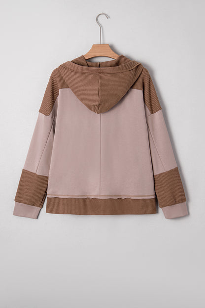 Goat Oversize Waffle Patchwork Exposed Seam Casual Hoodie