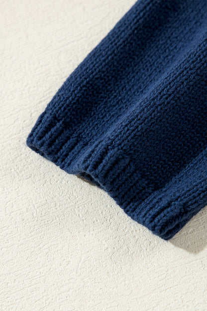 Sail Blue Star Pattern Drop Shoulder Knitted Sweater