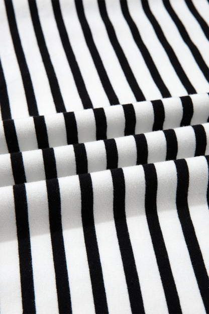 White Stripe Color Block Long Puff Sleeve Metal Zip-Up Collar Top