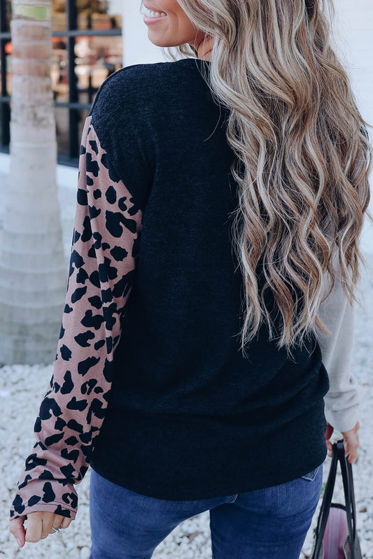 Leopard Colorblock Long Sleeve Top